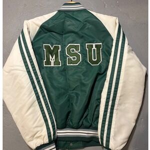 MVP MSU Varsity Bomber Jacket Mens Medium Green Good Vintage Made in USA 80s